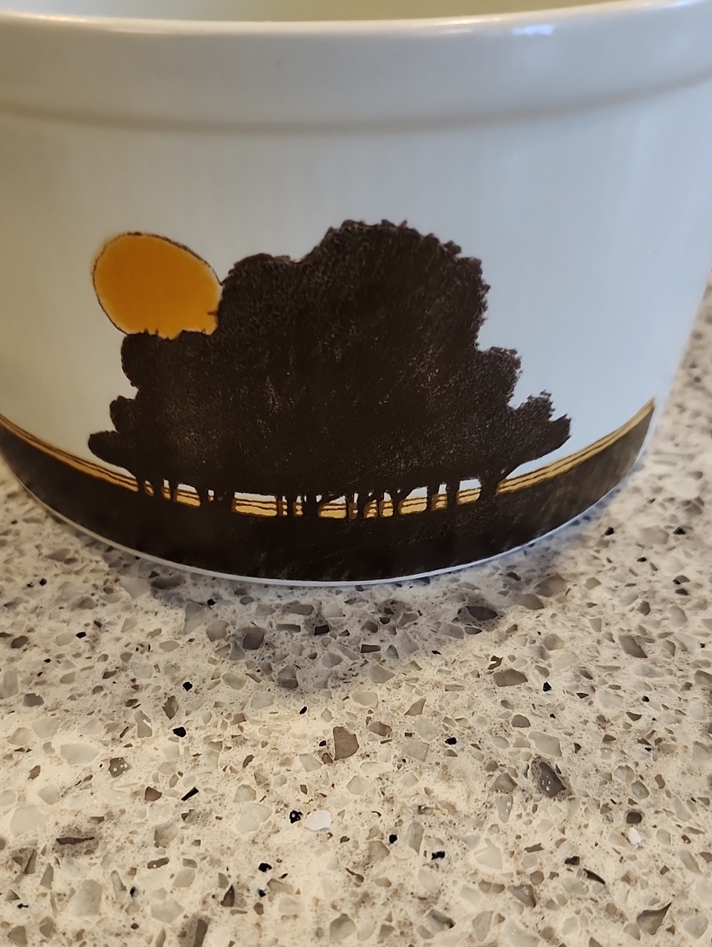 ROYAL DOULTON Casserole Dish with Black Tree Silhouette and Gold Sun